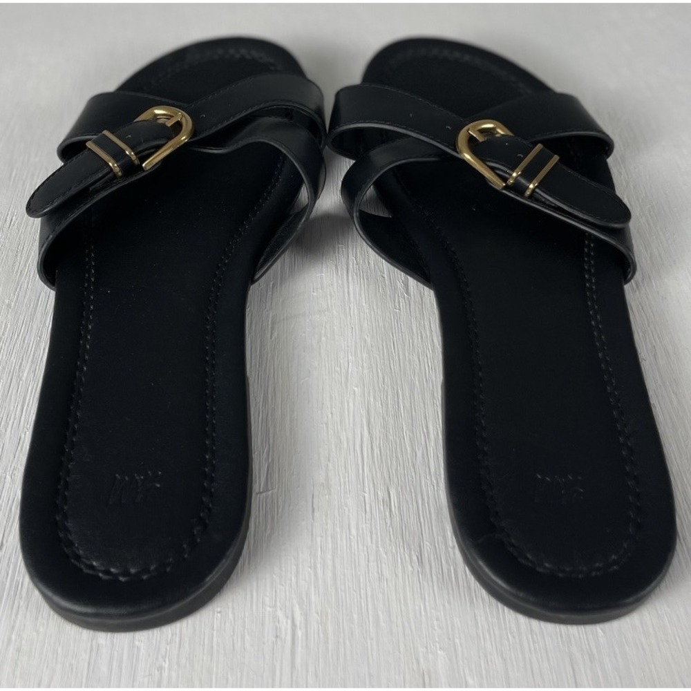 H&M Women's Slide Sandals Size‎ 39 US 8 Black Gold Buckle - Picture 7 of 9
